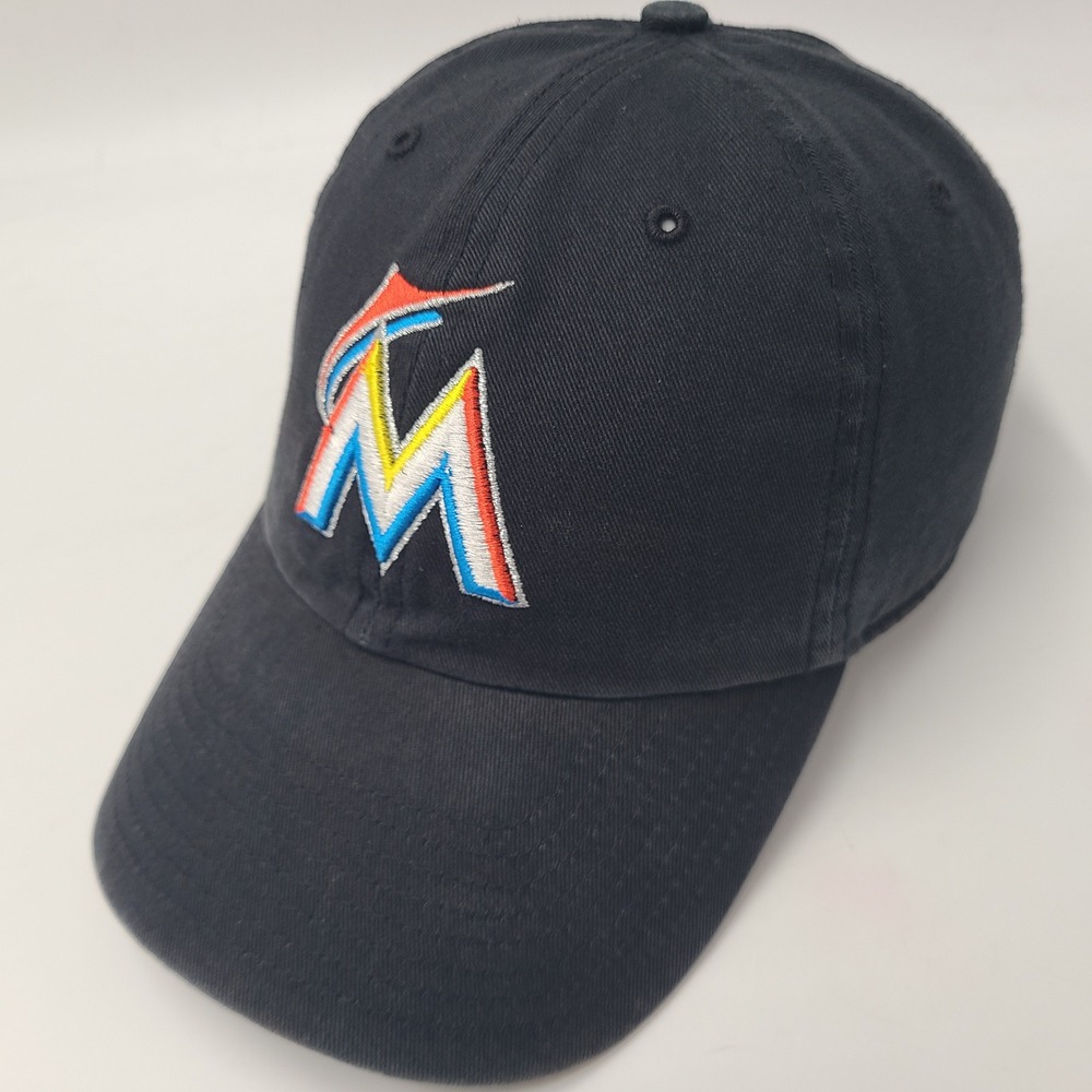 Miami Marlins Hat Strapback 47 Brand Clean Up Black White MLB Baseball Logo Men